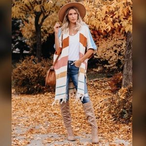 Cotton Striped Fringe Ruana